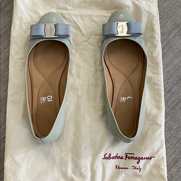 Ferragamo Varina Leather Flat in baby blue, 5B - Picture 8 of 8